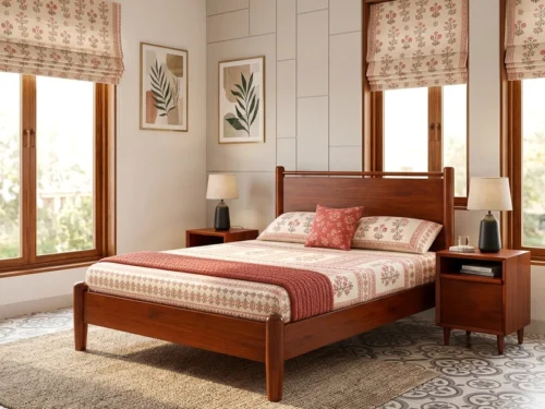Kima Wooden King Size Bed B2 In Teak Wood