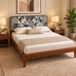 Lilly B2 Fabric Upholstry Head Queen Size In Teak Wood 1