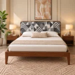Lilly B2 Fabric Upholstry Head Queen Size In Teak Wood 2