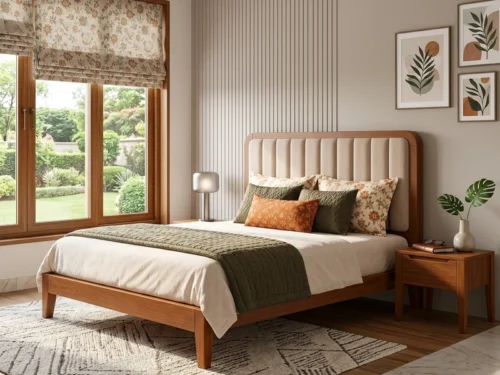 Lilly B2 Queen Size Bed In Mahogany Wood 2