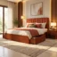 Lilly B2 Wooden Queen Size Bed With Storage In Mahogany Wood
