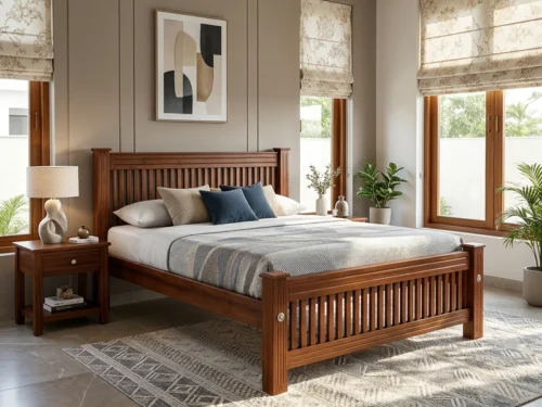 Wooden Queen Size Cot In Teak Wood 7