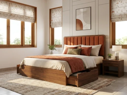Lillby Bed Teak Wood Queen Size With Drawer 4