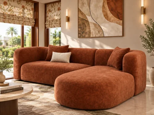 Aurelia Curve L Shaped Velvet Sectional Sofa With Right Chaise
