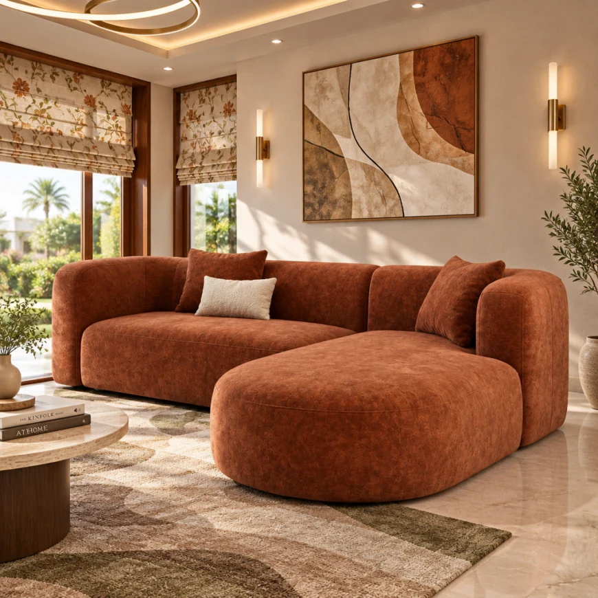 Aurelia Curve L Shaped Velvet Sectional Sofa With Right Chaise