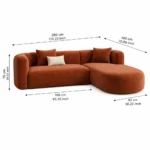 Dimensions of curved L-shaped velvet sofa 280 x 180 x 75 cm